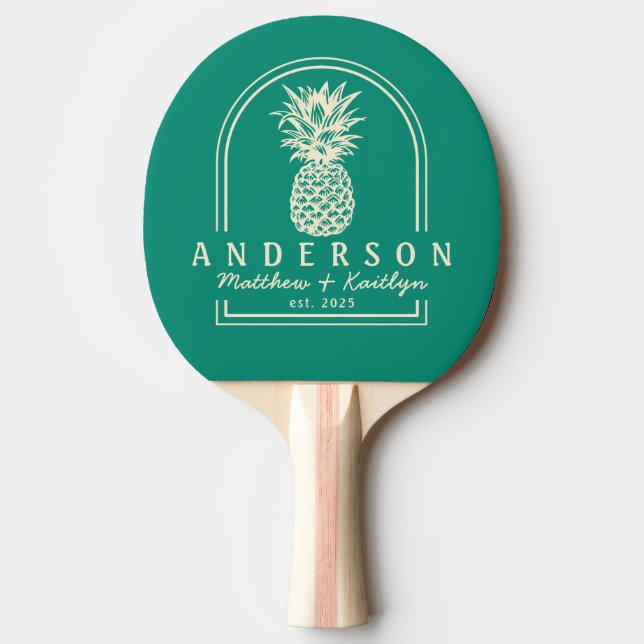 Aqua Beach Breeze Pineapple Wedding Arch & Name Ping Pong Paddle (Front)