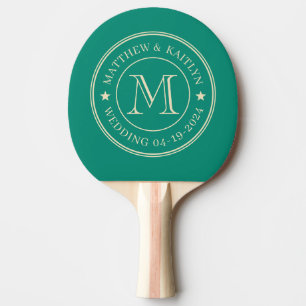 Aqua Beach Breeze Wedding Monogram Star Ping Pong Paddle