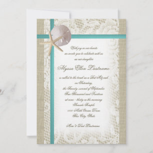 Aqua Beach Burlap and Lace Bat Mitzvah Invitation