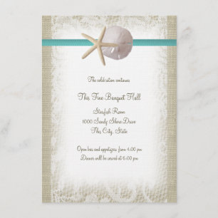 Aqua Beach Burlap and Lace Reception Invitation