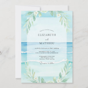Aqua Beach Foliage Eucalyptus Wedding Invitation
