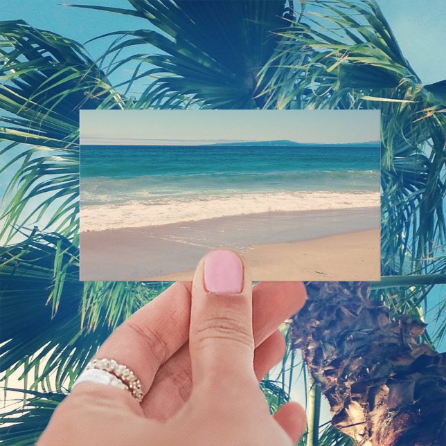 Aqua Beach Scene Minimalist Photo Business Card (Minimalist beach photo business cards.)