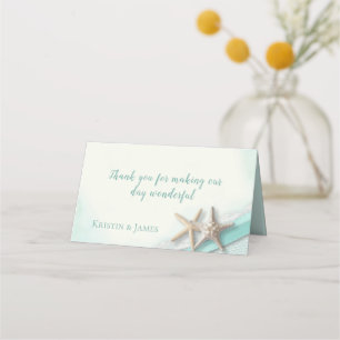 Aqua Beach Starfish Lace and Ribbon Place Card