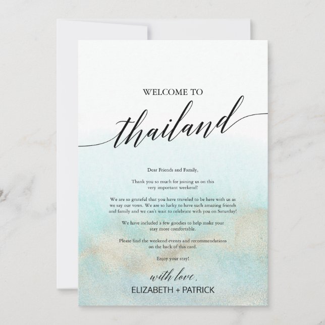 Aqua Beach Thailand Welcome Letter & Itinerary (Front)