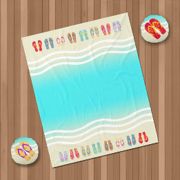 Aqua Beach Waves Summer Sandals Fleece Blanket