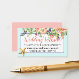 Aqua Beach Wedding Floral Seashells Pearl Website Enclosure Card