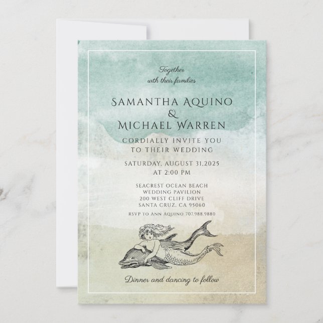 Aqua Beach Wedding Invitation (Front)