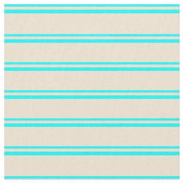 Aqua & Beige Coloured Lined/Striped Pattern Fabric (Close Up)
