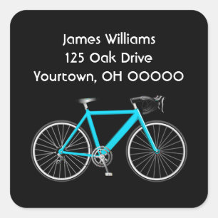 Aqua Bicycle On Black Square Sticker