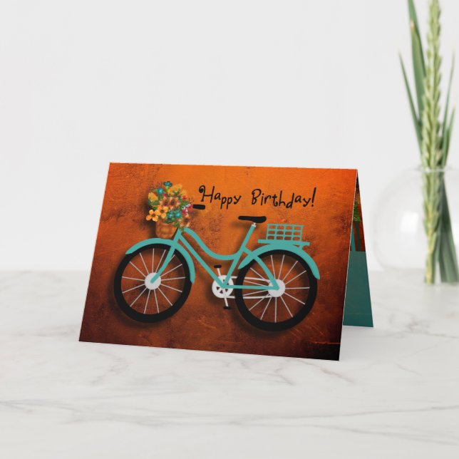 Aqua Bike & Fall Flowers | Happy Birthday! Card (Front)