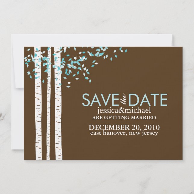 Aqua Birch Trees Wedding Save the Date Invitation (Front)