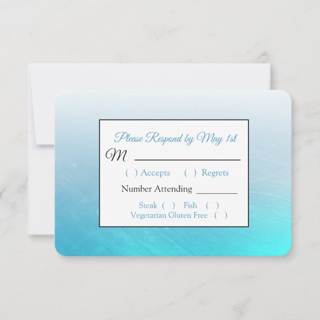 Aqua Black and Blue Wedding RSVP card (Front)