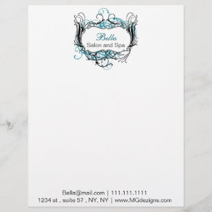 aqua, black and white Chic Business letterheads Letterhead Template