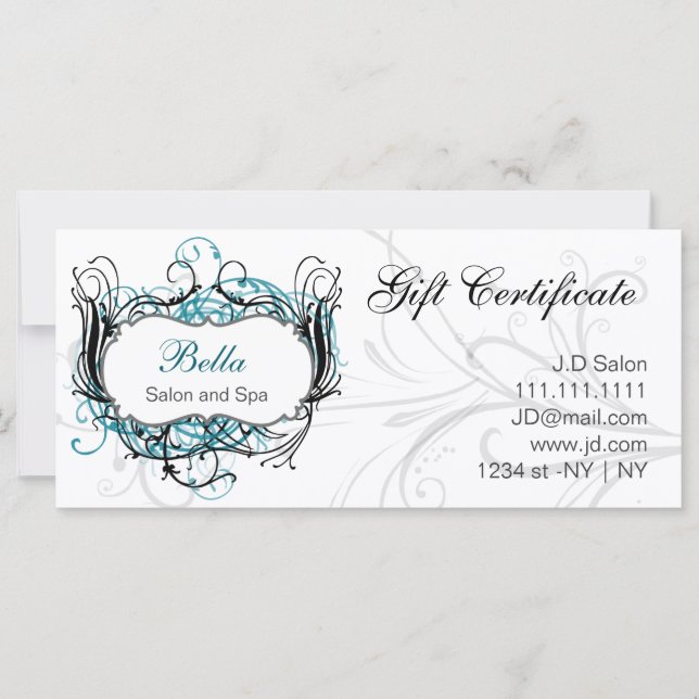 aqua,black and white Chic Gift Certificates (Front)