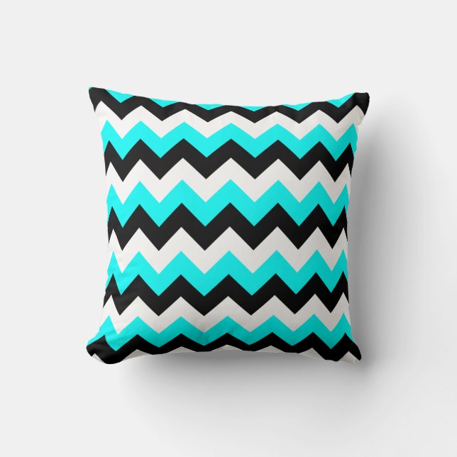 Aqua Black and White Zigzag Cushion (Front)