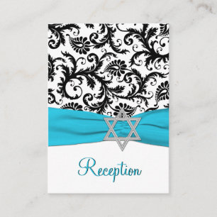 Aqua, Black Damask Bat Mitzvah Enclosure Card