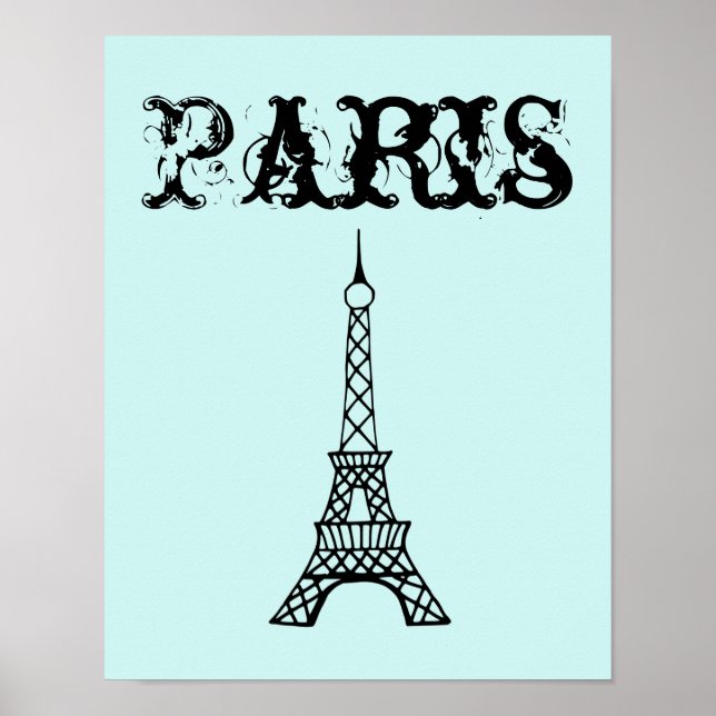 Aqua Black Eiffel Tower Wall Art Poster Print (Front)