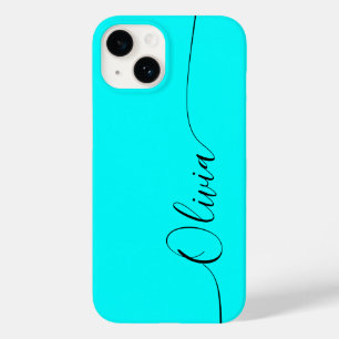 Aqua Black Elegant Calligraphy Script Name Case-Mate iPhone 14 Case