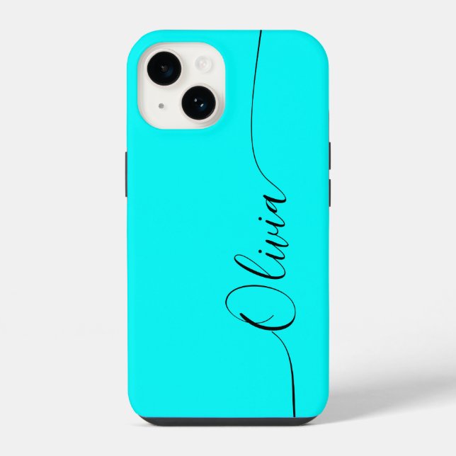 Aqua Black Elegant Calligraphy Script Name iPhone Case (Back)