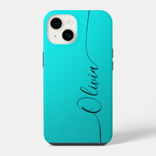 Aqua Black Elegant Calligraphy Script Name iPhone 14 Case