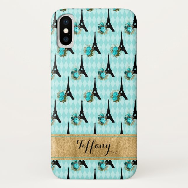 Aqua, Black, Gold Paris Case-Mate iPhone X Case (Back)