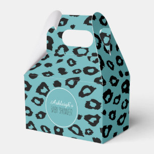 Aqua Black Leopard Print Baby Shower Favour Box