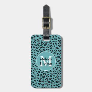 Aqua Black Leopard Print monogram Luggage Tag