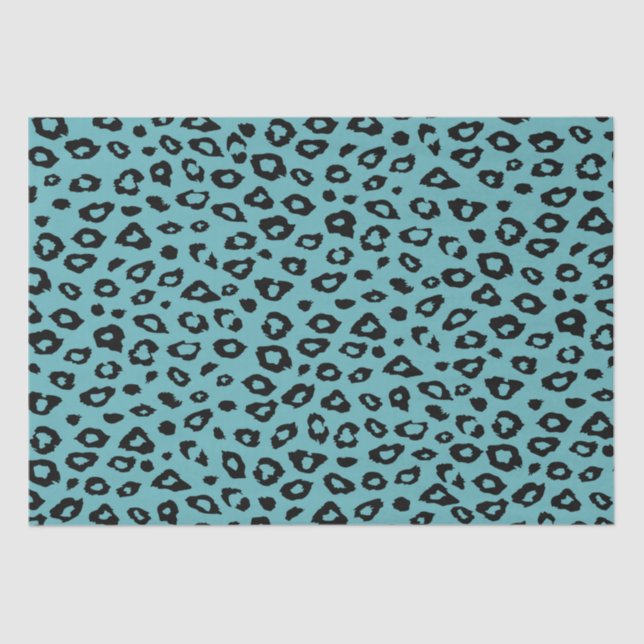 Aqua Black Leopard Print Tissue Paper (Front)