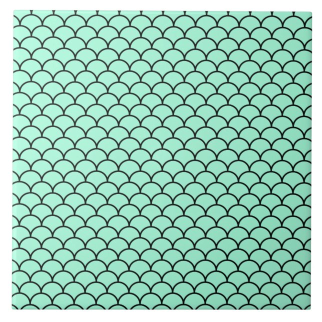 Aqua Black Mermaid Design Custom Decorative Tile (Front)