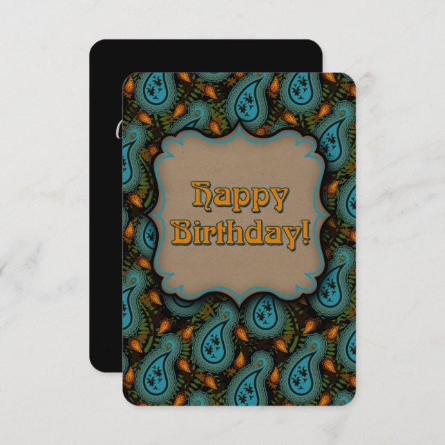 Aqua Black Paisley Birthday Elegance (Front/Back)