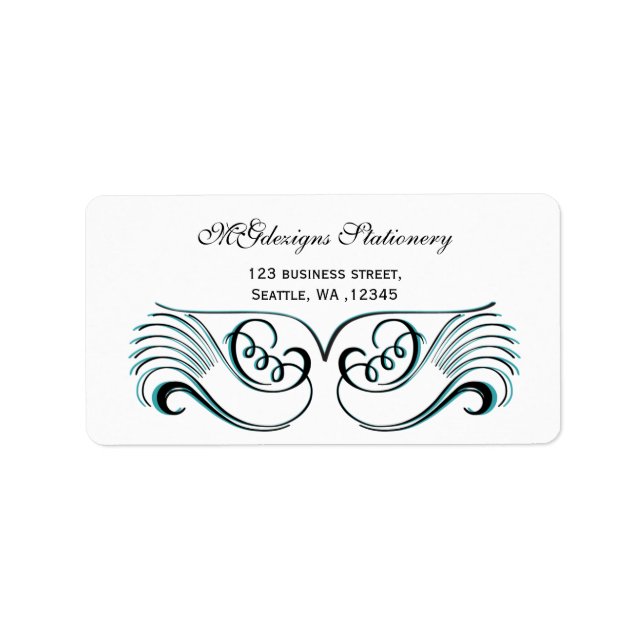 aqua , black & white Chic Business address labels (Front)