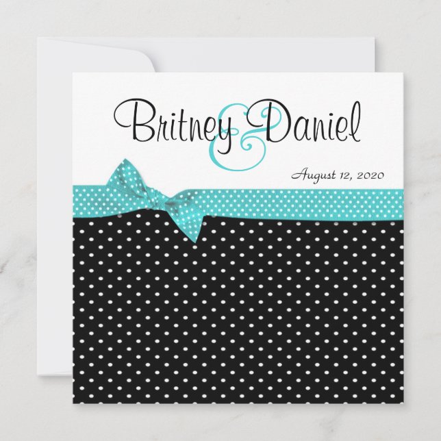 Aqua Black & White Polka Dot Wedding Invitations (Front)