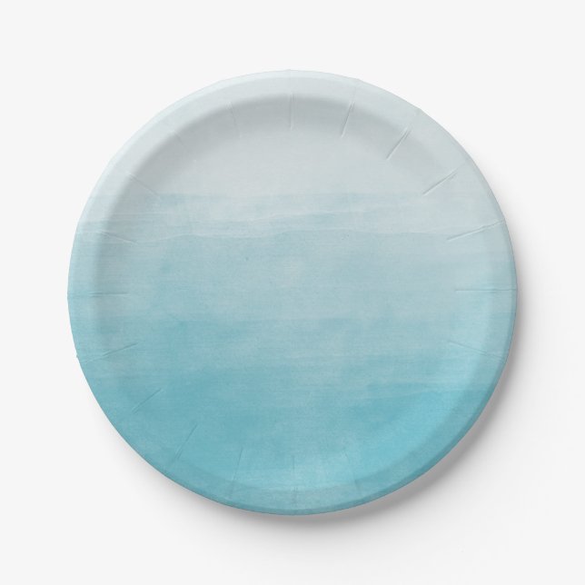 Aqua Bliss Watercolor Ombre Paper Plate (Front)