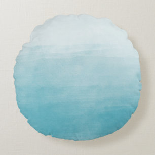 Aqua Bliss Watercolor Ombre Round Cushion