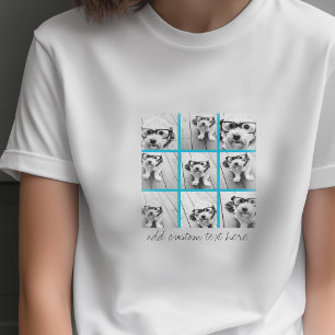 Aqua Blue 9 Photo Collage - Modern Minimal Grid T-Shirt