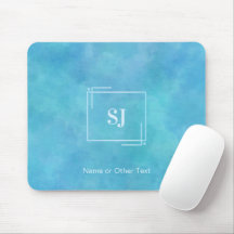 Aqua Blue Abstract Watercolor Monogram Mousepad