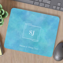 Aqua Blue Abstract Watercolor Monogram Mousepad