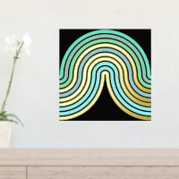 Aqua Blue Abstract Wave Lines Art Pattern Gold