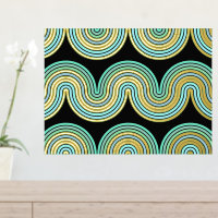 Aqua Blue Abstract Wave Lines Art Pattern Gold