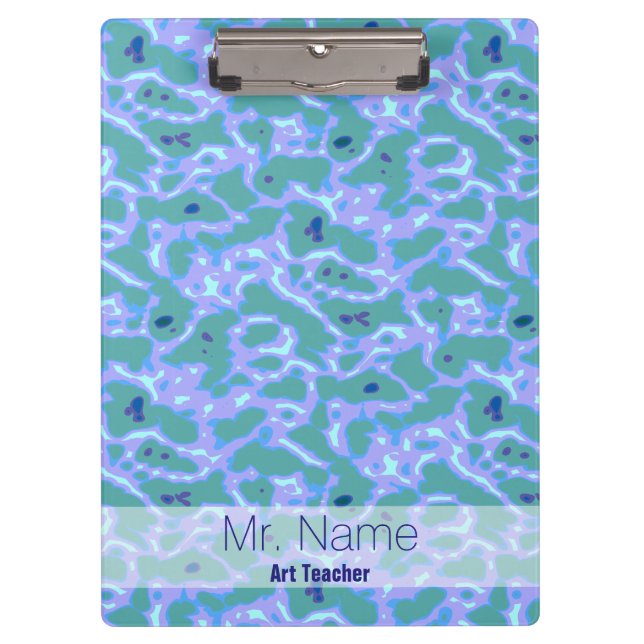 Aqua Blue Abstract with Name Clipboard (Front)