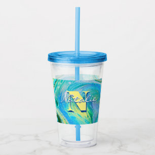 Aqua Blue Acrylic Flow Art Acrylic Tumbler