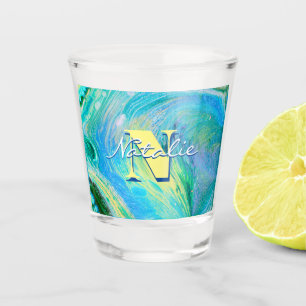 Aqua Blue Acrylic Flow Art Can Cooler Shot Glass