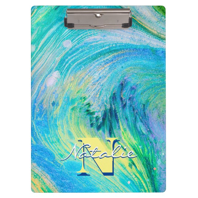 Aqua Blue Acrylic Flow Art Clipboard (Front)