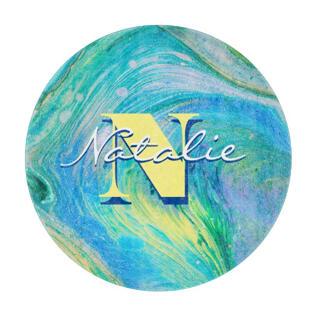 Aqua Blue Acrylic Flow Art Cutting Board (Front)