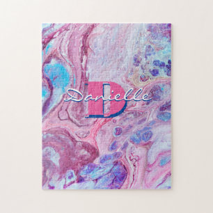 Aqua Blue Acrylic Flow Art Jigsaw Puzzle