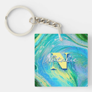Aqua Blue Acrylic Flow Art Keychain