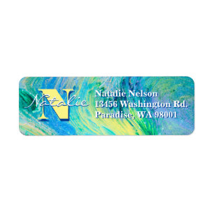 Aqua Blue Acrylic Flow Art Label