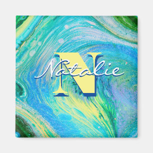 Aqua Blue Acrylic Flow Art  Magnet