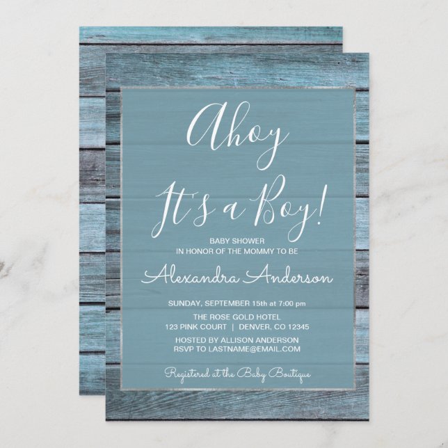 Aqua Blue Ahoy It's a Boy Baby Shower Invitation (Front/Back)