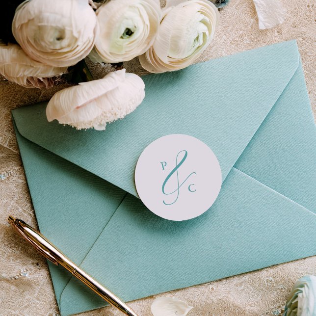 Aqua Blue Ampersand Monogram Envelope Seals (Creator Uploaded)